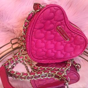 Betsey Johnson pink quilted leather heart purse